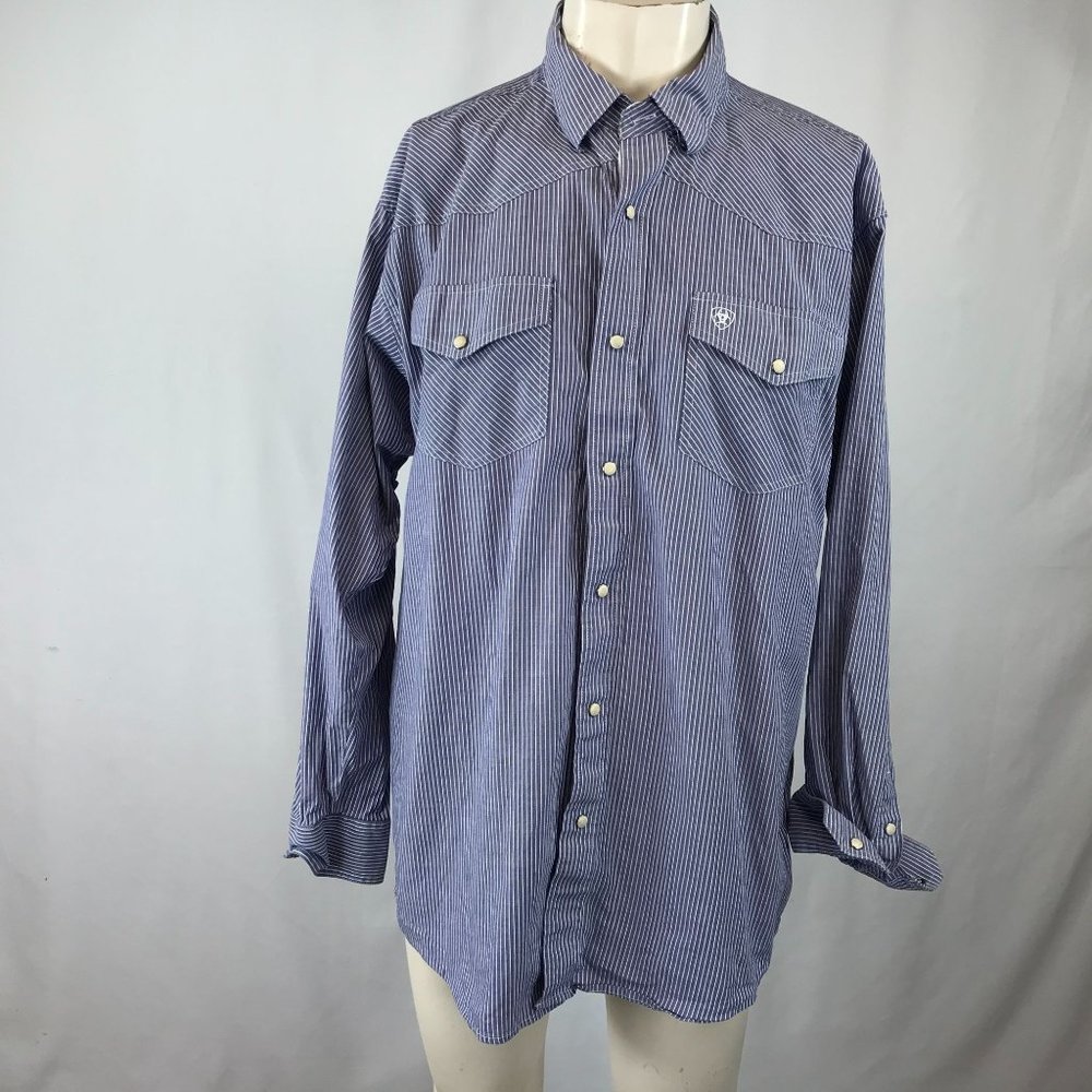 ARIAT - MEN'S XL - BLUE STRIPE LONG SLEEVE SNAP CLOSURE COLLARED WESTERN SHIRT